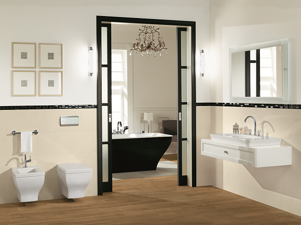 Voorbeeld van een klassiek-moderne badkamer